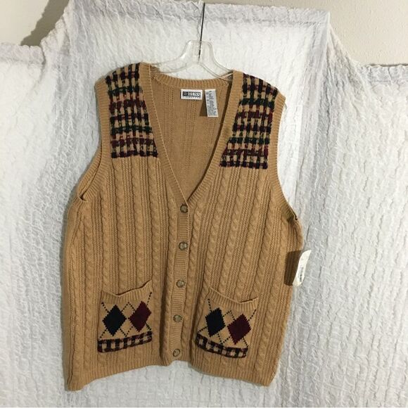 Russ Signature Vtg Brown Knit Vest 2X - Picture 1 of 13